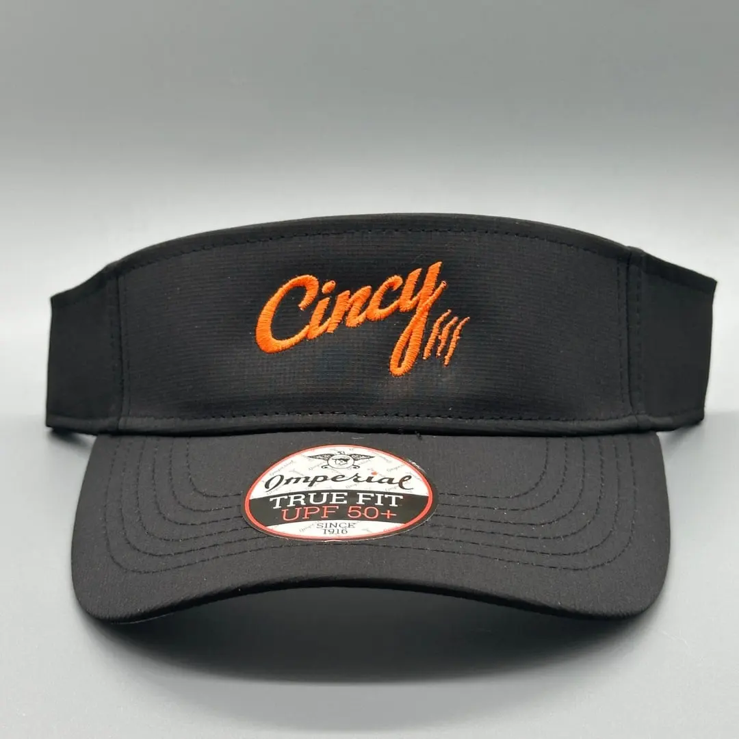 Black visor with orange Cincy script and claw slashes
